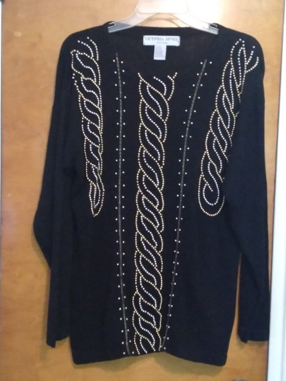 Vintage 80's Black beaded sweater - Medium Petite